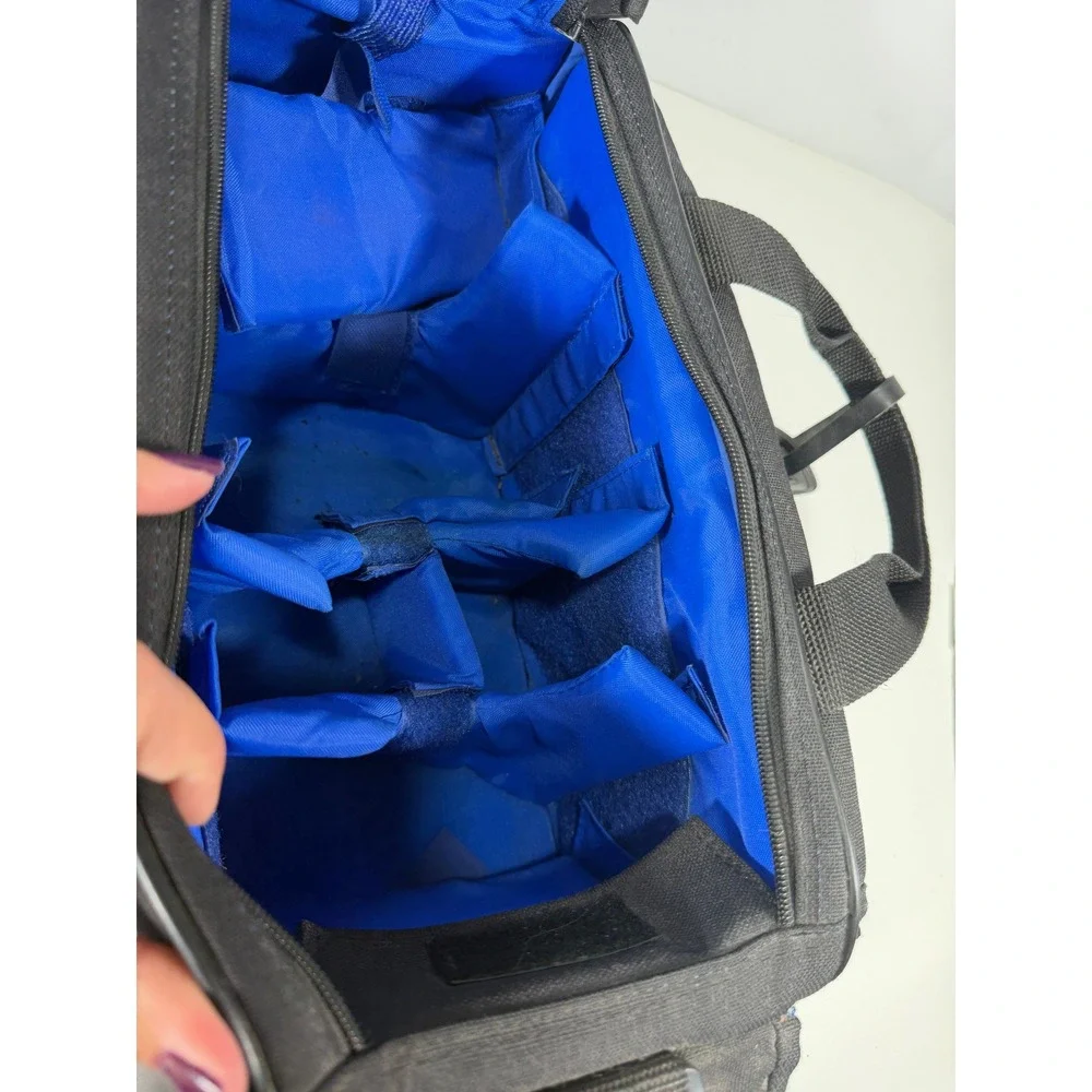 ProSpec Camera Bag Black Canvas Multi Compartment Shoulder Gear Case Blue Lining